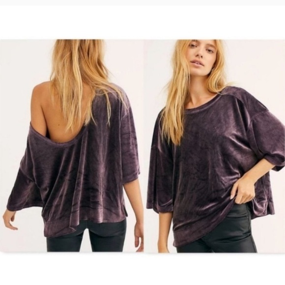 Free People Valerie Open Back Velvet Top XS Slouchy Oversized Purple - Picture 4 of 17